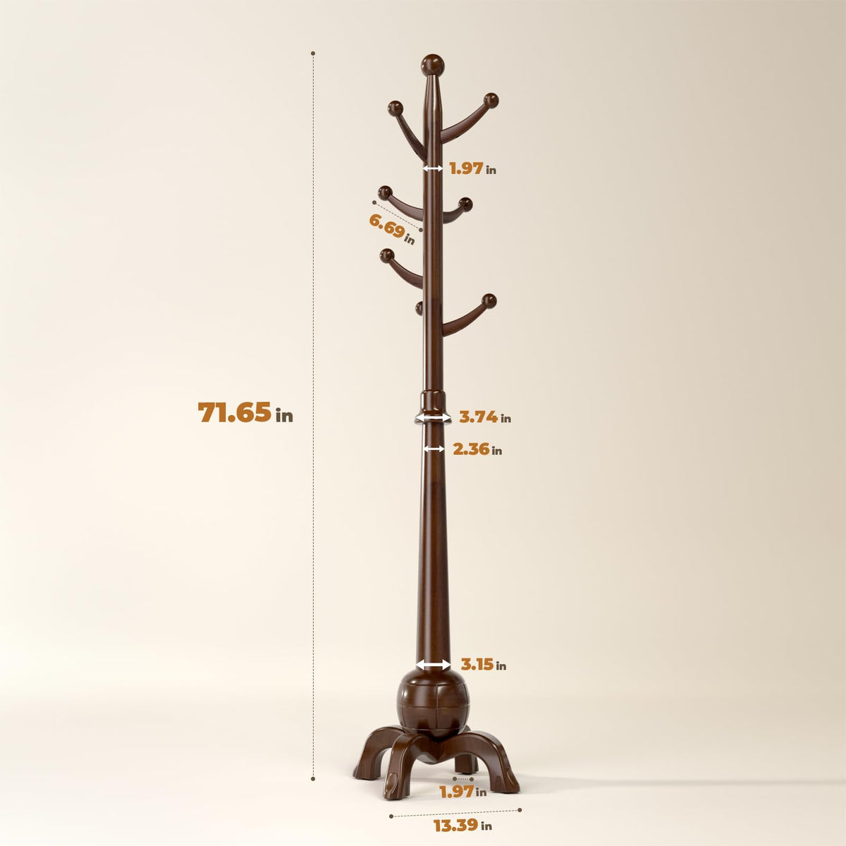 8-Hook Solid Wood Coat Rack