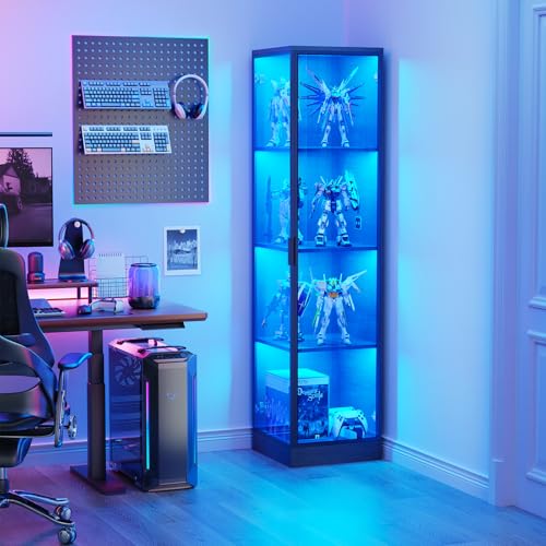 4-Tier Corner Display Cabinet with LED Lighting & Motion Sensor