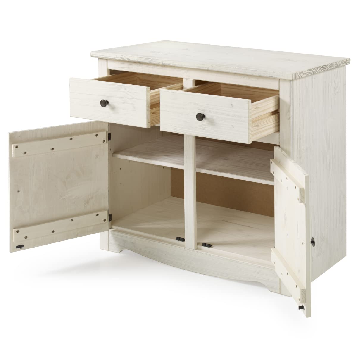 Furniture Dash - Wood Sideboard Cabinet - Storage Cabinet - Credenza for Living Room - Storage - Sideboard Buffet - 35.83" W, 16.93" D, 32.83" H - 57.32lb (White Distressed)