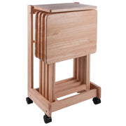 Furnifact Natural Color Solid Wood TV Tray Set – Folding Snack Tables with Stand for Eating, Serving, and Working Comfortably in Any Living Space