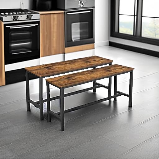 Dining Bench Set of 2 – Industrial Style, Rustic Brown & Black