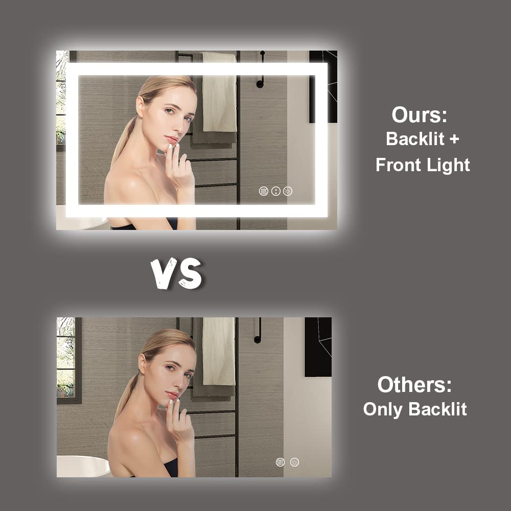 40x32 LED Bathroom Mirror with Front & Backlit, Anti-Fog & Dimmer