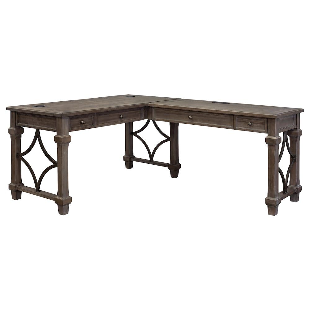 Martin Furniture Desk with Return and Drawers, Open L-Shape, Weathered Gray