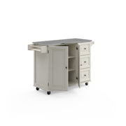 53.5" Kitchen Island Cart with Storage, Rolling Kitchen Cart on Wheels with Stainless Steel Top, Mobile Prep Station with Drawers, Cabinets, Adjustable Shelves & Towel Rack, Solid Wood, Off White
