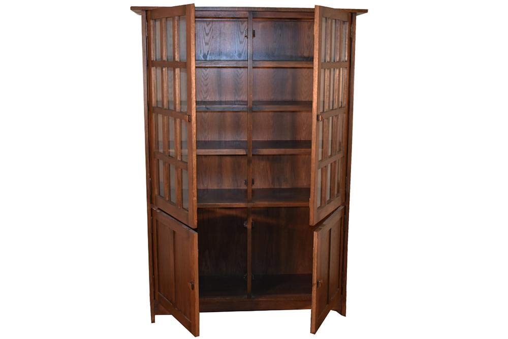 Crafters and Weavers Arts and Crafts Mission Solid Oak China Cabinet
