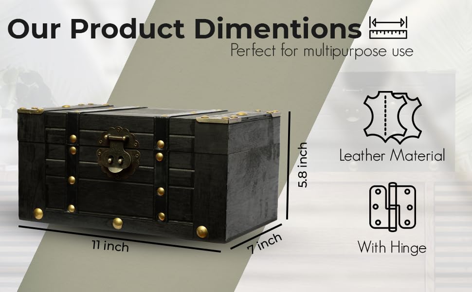 Vintage Wooden Treasure Chest with Leather Straps
