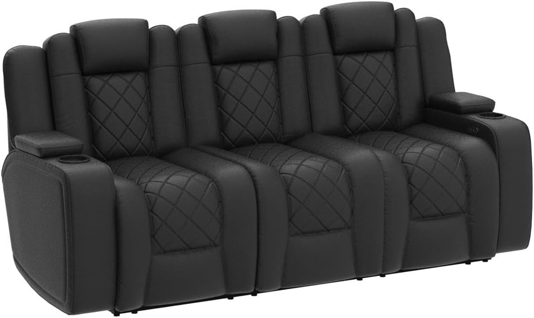 Valencia Oxford Home Theater Seating | 11000 Top Grain Black Leather, Power Recliner, with Drop Down Center Console (Row of 3)