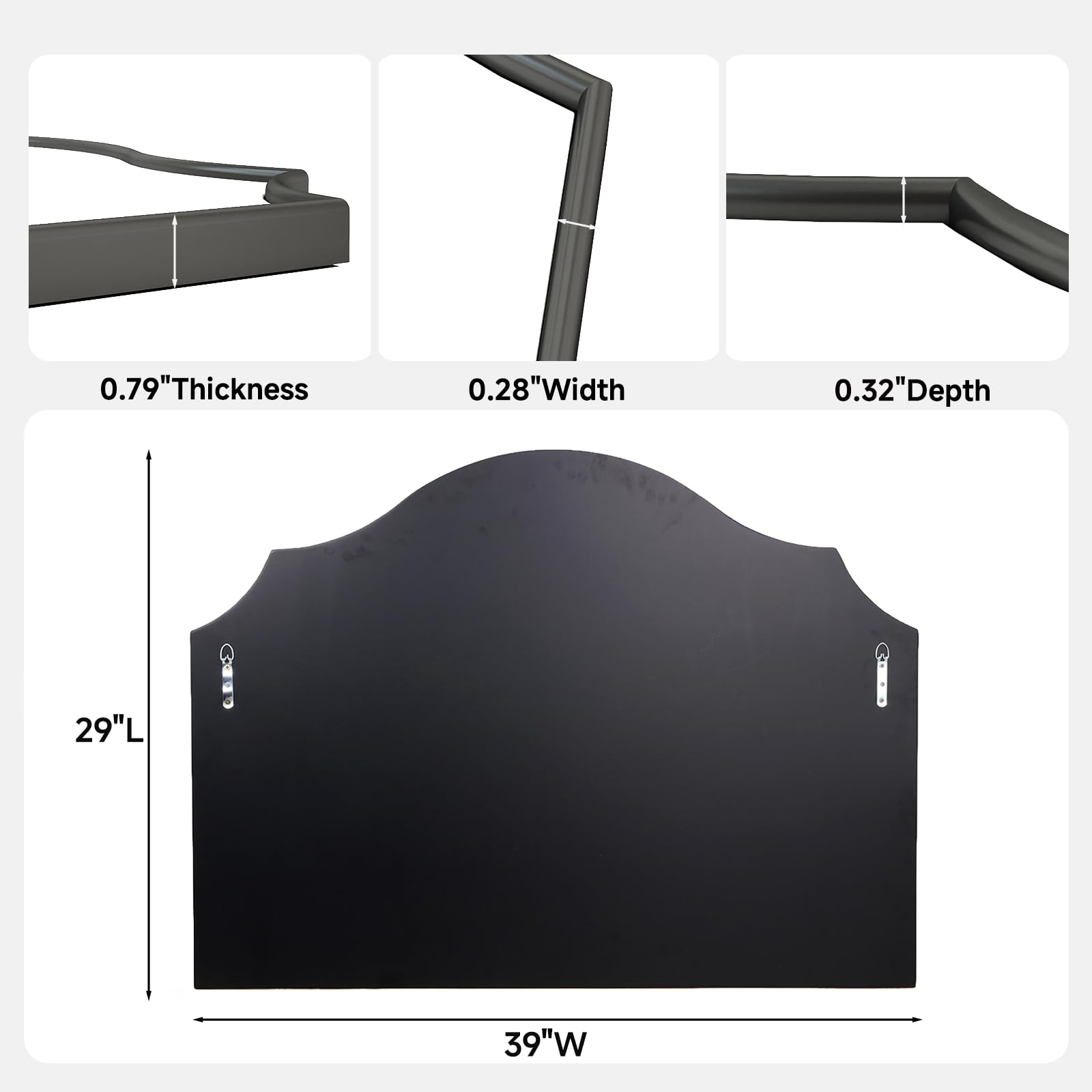 VIWILII 29"x39" Black Scalloped Vanity Mirror, Modern Minimalist Wall Mounted Wooden Arched Mirror for Bathroom, Living Room, Bedroom, Hallway, Fireplace, Entryway, Dresser