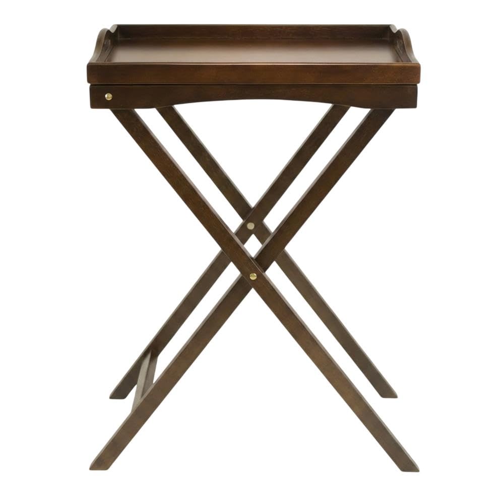 Furnifact Solid Wood Butler Tray Table in Antique Walnut Finish, Versatile TV Tray Table with Removable Serving Tray for Dining Or Living Room
