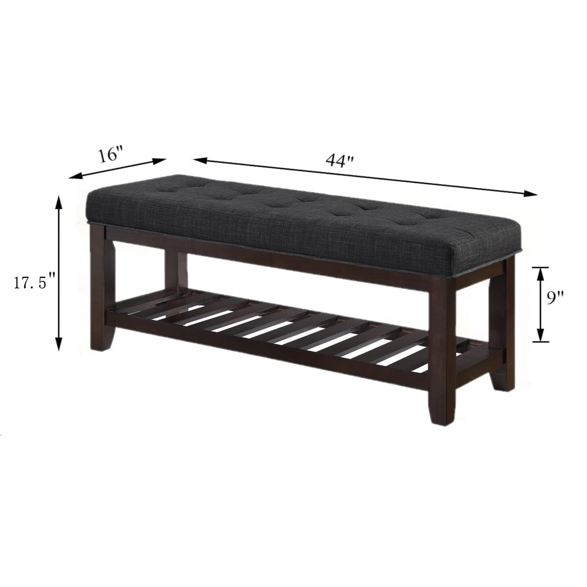 Tufted Linen Bench with Shelf