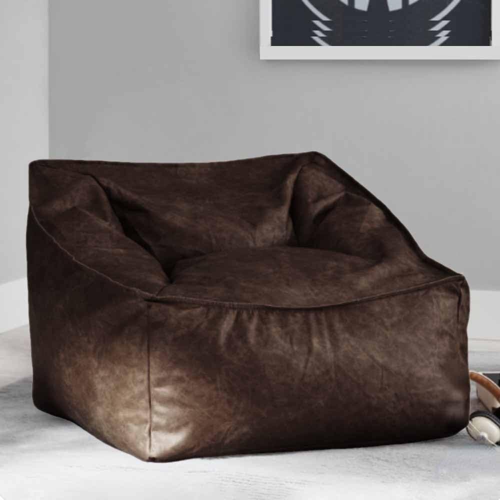 Bean Bag Chair Cover PU Leather Bean Bag Without Filler Beanbag Couch Pouf Sofa Case No Filling Adults Beanbag Chair Lazy Armchair Couch Floor Seating Living Room Furniture (Color : Dark Coffee, Siz