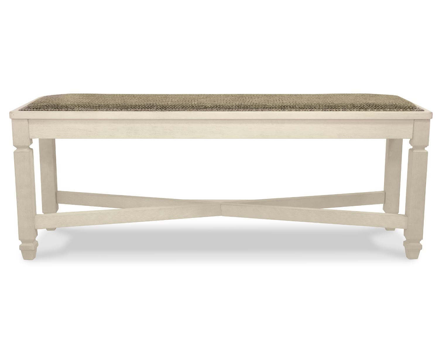 Signature Design by Ashley Bolanburg Casual French Country Upholstered Dining Room Bench with Nailhead Trim, Heavy Woven Fabric, Wood, Antique White & Tan