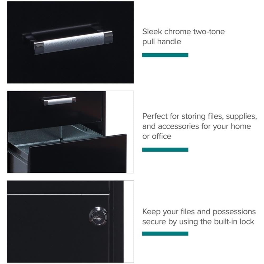 Black 3-Drawer Metal Filing Cabinet