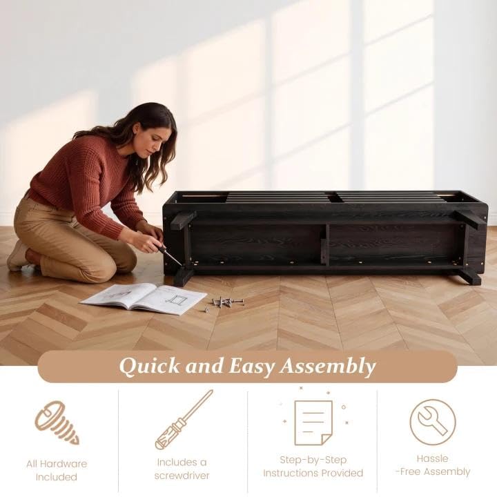 Luoxiao TV Stand with Storage, 59" Modern Black Wood Entertainment Center