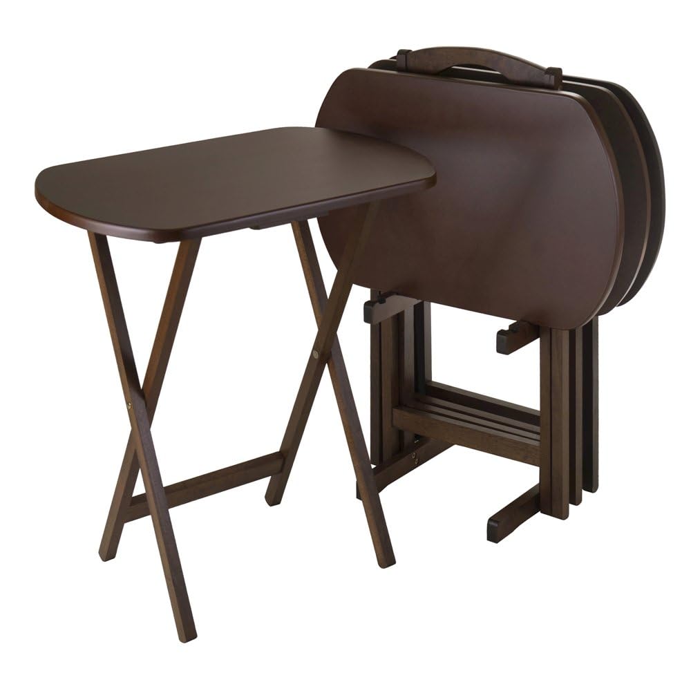 5-Piece Folding TV Tray Table Set with Storage Stand – Antique Walnut