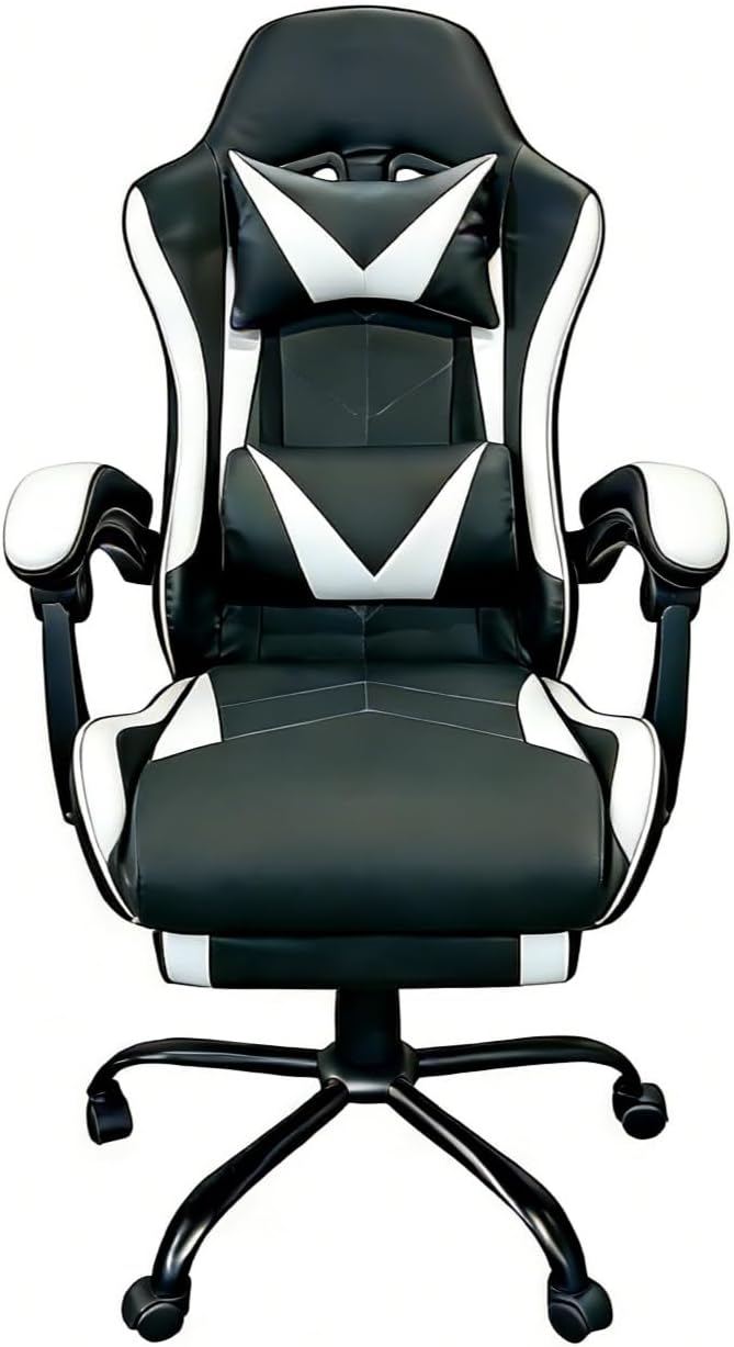 Frovlni Gaming Chair, Ergonomic Computer Chair with Footrest and Lumbar Support, Height Adjustable Video Game Chair with 360° Swivel Seat and Headrest for Office, Home, Streaming and Gaming (White)