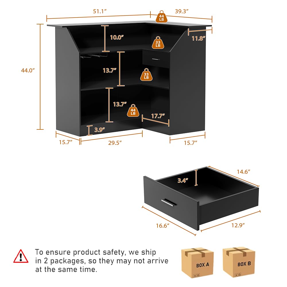 L-Shaped Corner Bar Cabinet with Power Outlet