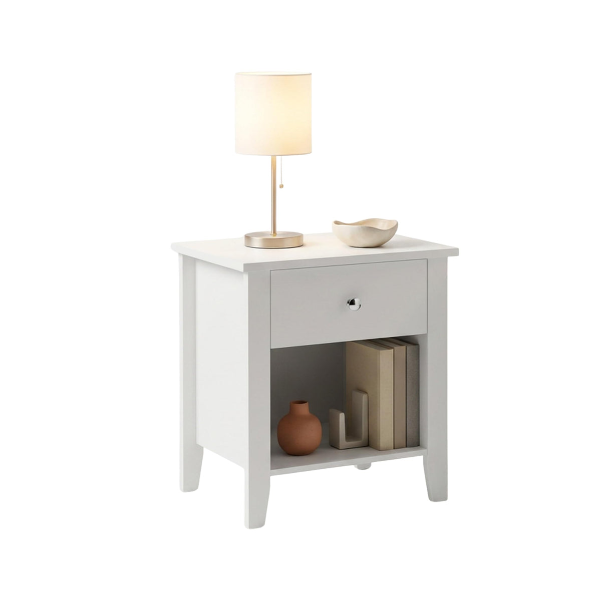 Lavish Home Wooden Nightstand with Drawer & Open Storage Shelf, White