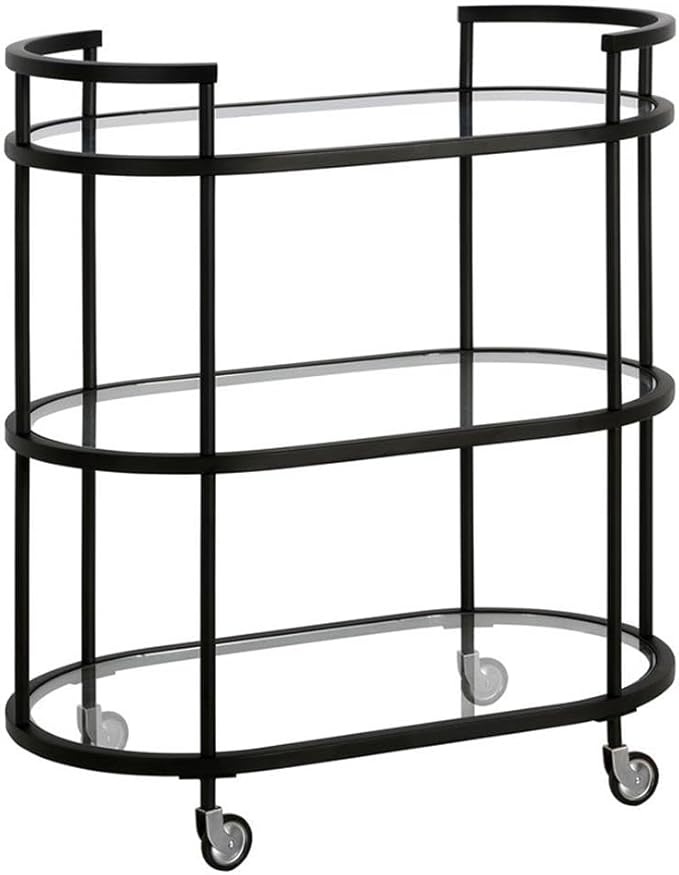 Oval Bar Cart with Tempered Glass Shelves