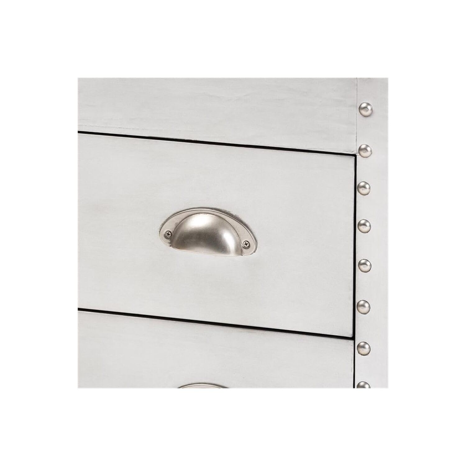 HomeStock Sophisticated Simplicity French Industrial Silver Metal 3-Drawer Accent Storage Chest