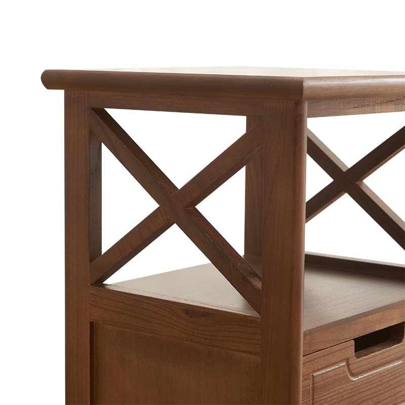 BECTSBEFF 30 Inches Tall End Table, Fully Assembled Bathroom Floor Cabinet with Shelf and Storage, No Assembly Nightstand with Drawer for Bedroom-Walnut