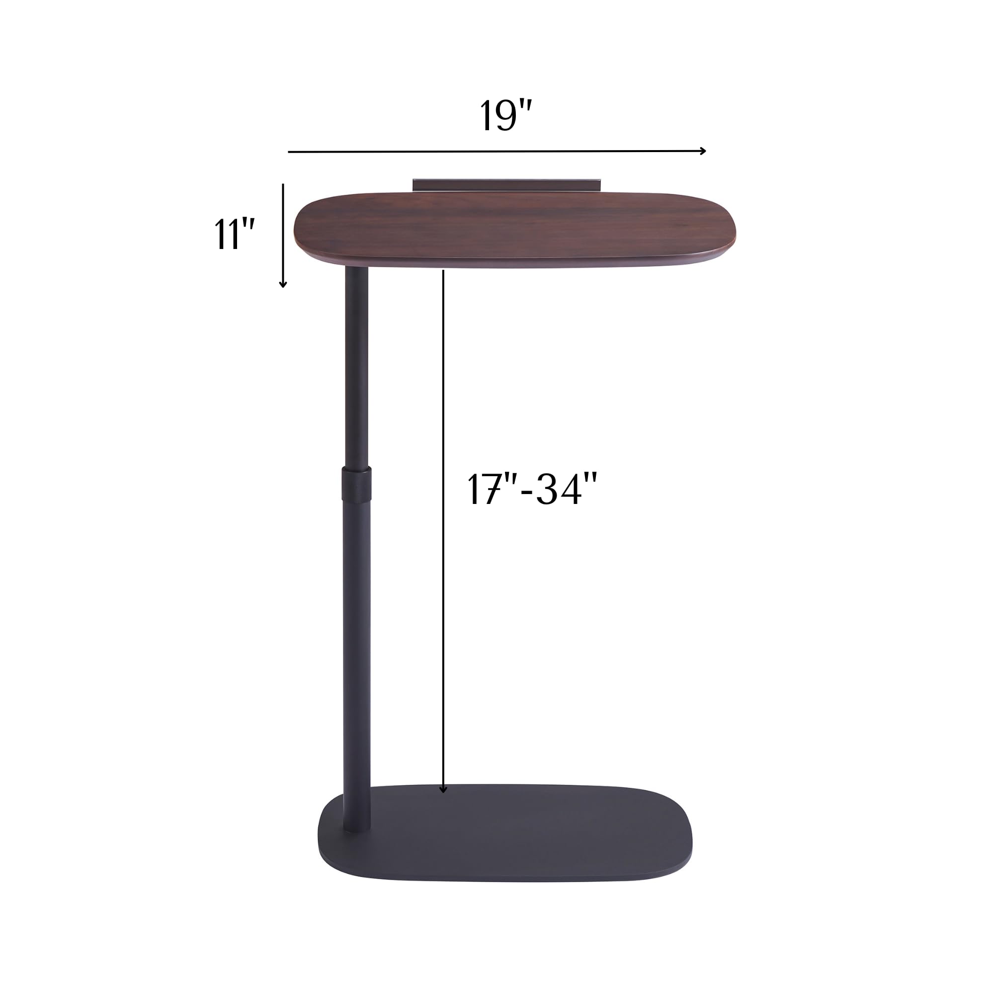 C-Shaped Adjustable Side Table with Rotatable Walnut Top