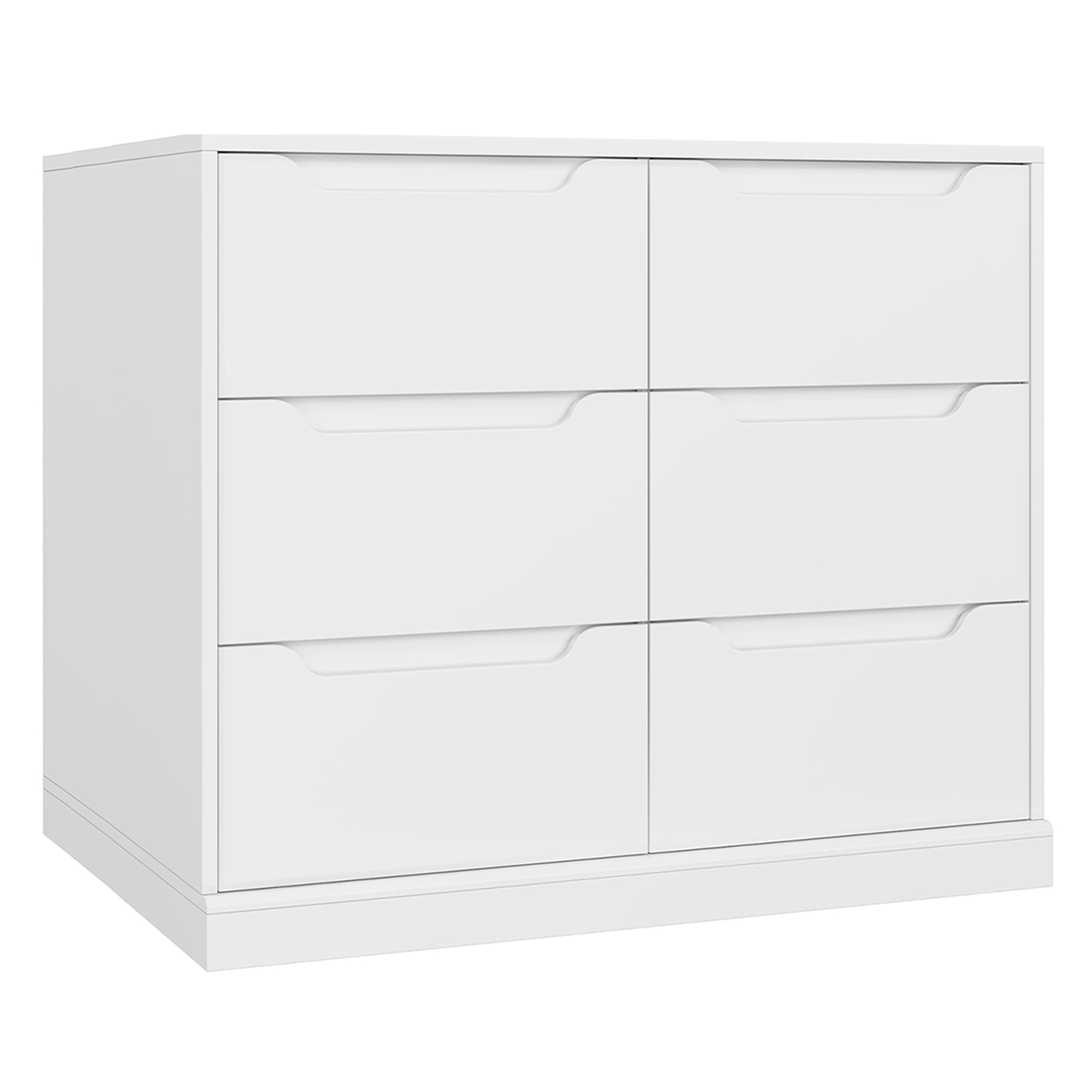 HOSTACK Modern 6 Drawer Dresser, Double Chest of Drawers with Storage, Large Wooden Storage Dresser Organizer with Cut-Out Handles, Accent Storage Cabinet for Living Room, Entryway, White