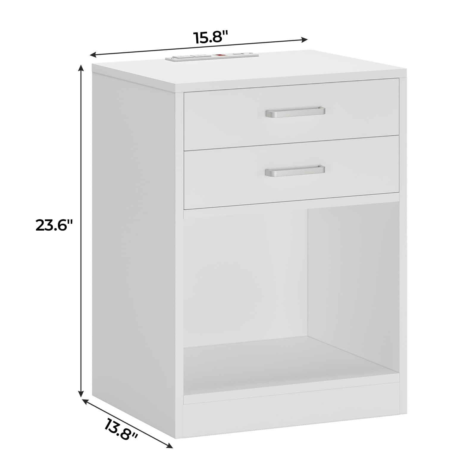 ADORNEVE Nightstands Set of 2,White Night Stand with Charging Station & Drawers,Night Stands for Bedrooms 2
