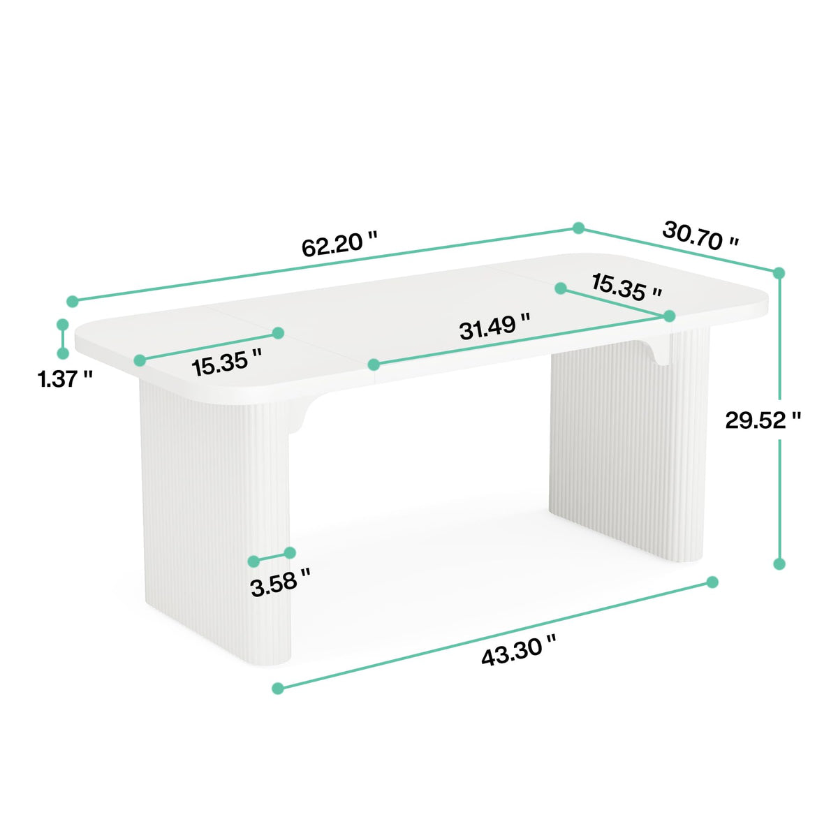 Tribesigns 5 ft Conference Table, Modern Rectangular Meeting Seminar Table with Double Pedestal, 62-Inch Large Boardroom Table for Office (White)