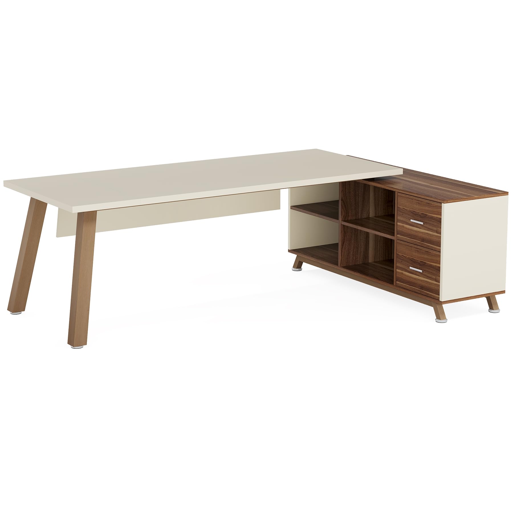 L-Shaped Desk with Storage Shelves & Drawers