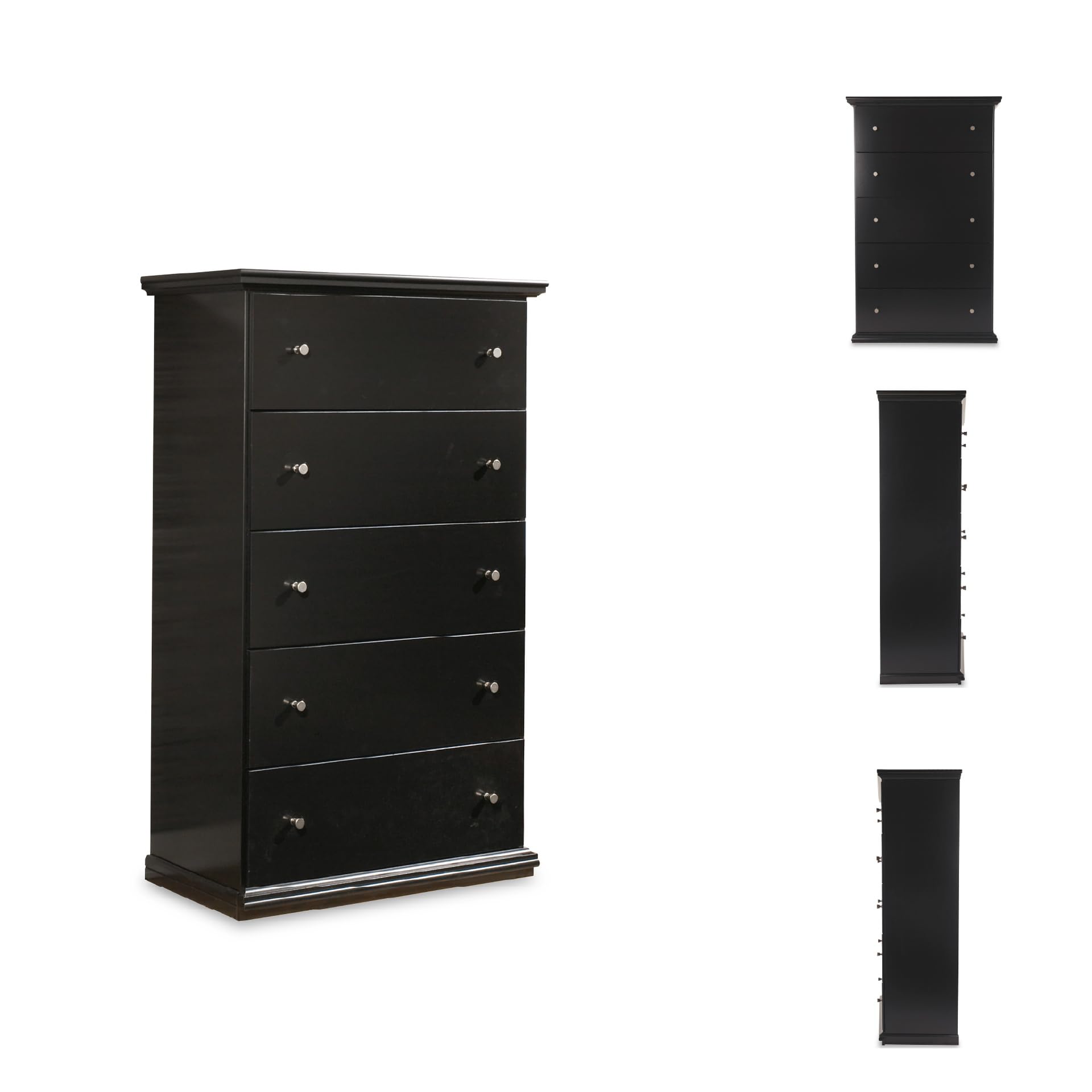 Signature Design by Ashley Maribel Modern 5-Drawer Chest with Anti-Tipping Design, Black