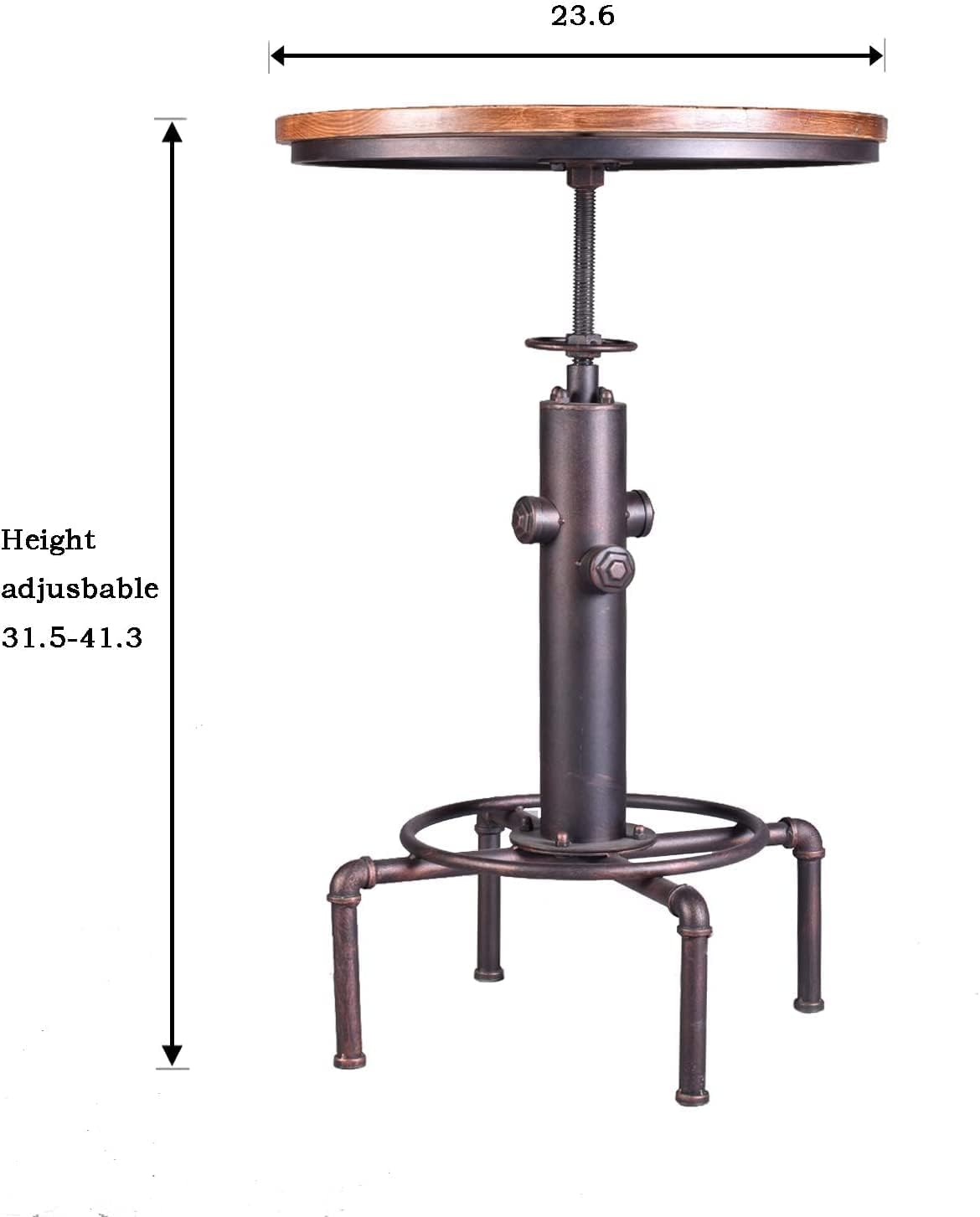 Topower 3 Piece Pub Table and Stool Set Round Bar Table Adjustable Height Coffee Table Farmhouse Counter Height Bar Stools with Backrest Copper 1 Table + 2 Stools