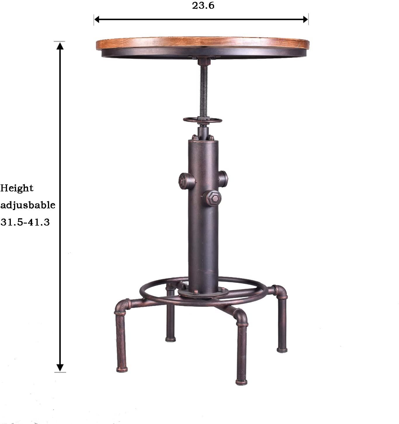 Topower 3 Piece Pub Table and Stool Set Round Bar Table Adjustable Height Coffee Table Farmhouse Counter Height Bar Stools with Backrest Copper 1 Table + 2 Stools