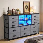 12-Drawer Dresser with LED Lights & TV Stand