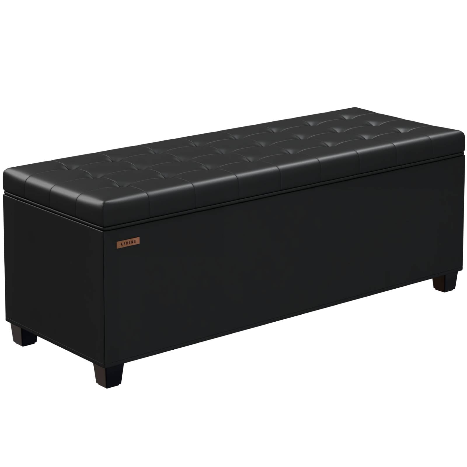 ABHENG Synthetic leather Storage ottoman bench with legs,43.5”W x 15.7”D x 15.7”H,metal frame end of bed bench hold up to 770 LB,Large Storage Chest hold up to 770 LB,Black UASND622B