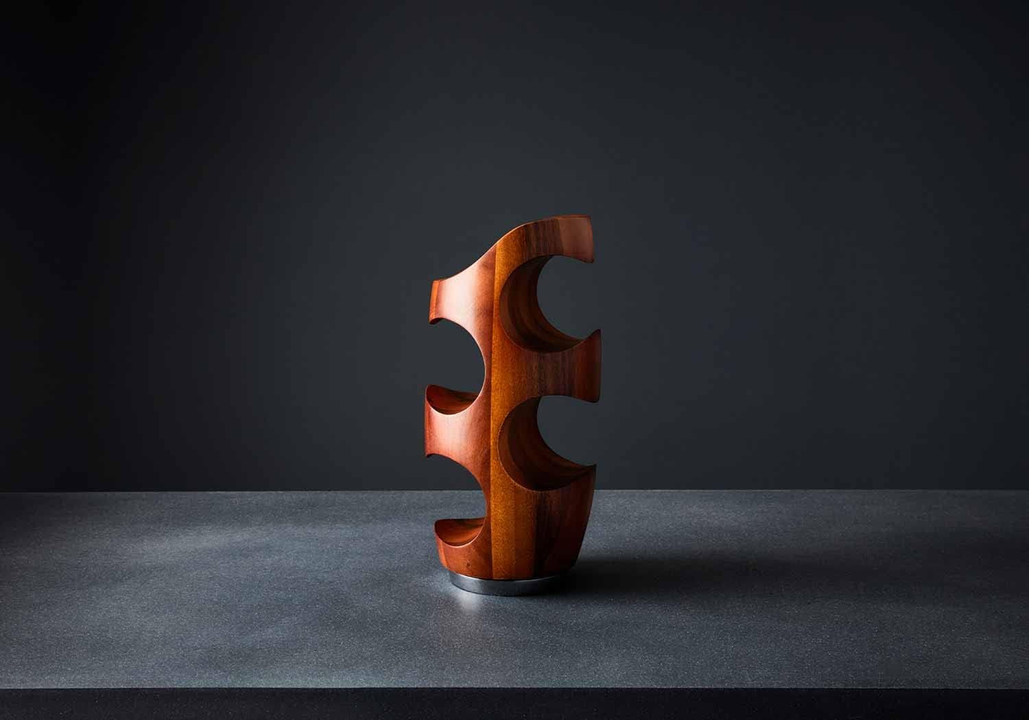 nambe Vie Wine Rack | Countertop Wine Rack 4 Bottle | Wine Bottle Holder for Bar Table and Wine Cabinet | Freestanding Wine Holder | Made of Nambé Alloy and Acacia Wood | 6” D x 13” H