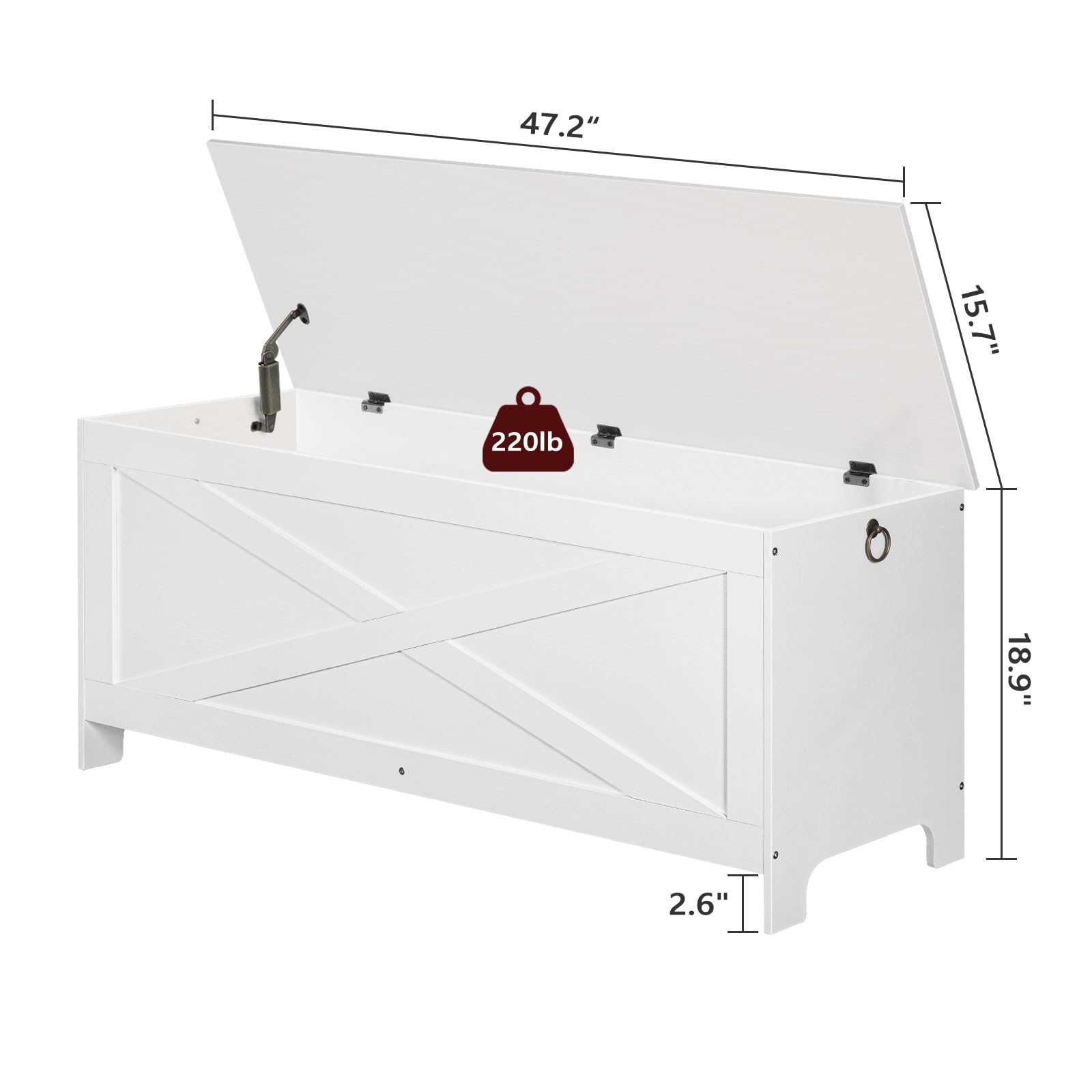 MAHANCRIS 47.2" Toy Chest, Sturdy Entryway Storage Chest with Safety Hinge, Retro Toy Box, Wooden Look Accent Furniture for Living Room, Bedroom, White SCBW48801