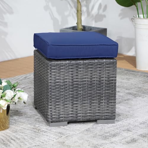 Outdoor Wicker Ottoman Set of 2 with Cushions
