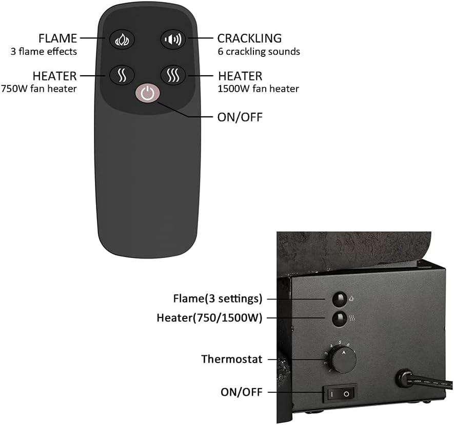 LegendFlame 23" W Free Standing Electric Fireplace Log Set (EF290), Fireplace Insert, Heater 750W/1500W, Crackling Sound, Remote Control
