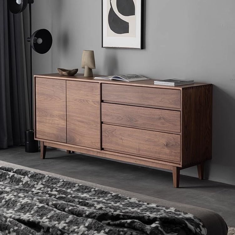 HEAIQI Sideboard Kitchen Cupboard Black Walnut Solid Wood Simple Japanese Style Living Room Entrance Decoration Wabi-sabi Bedroom Storage Furniture Cupboard Bar Cabinet