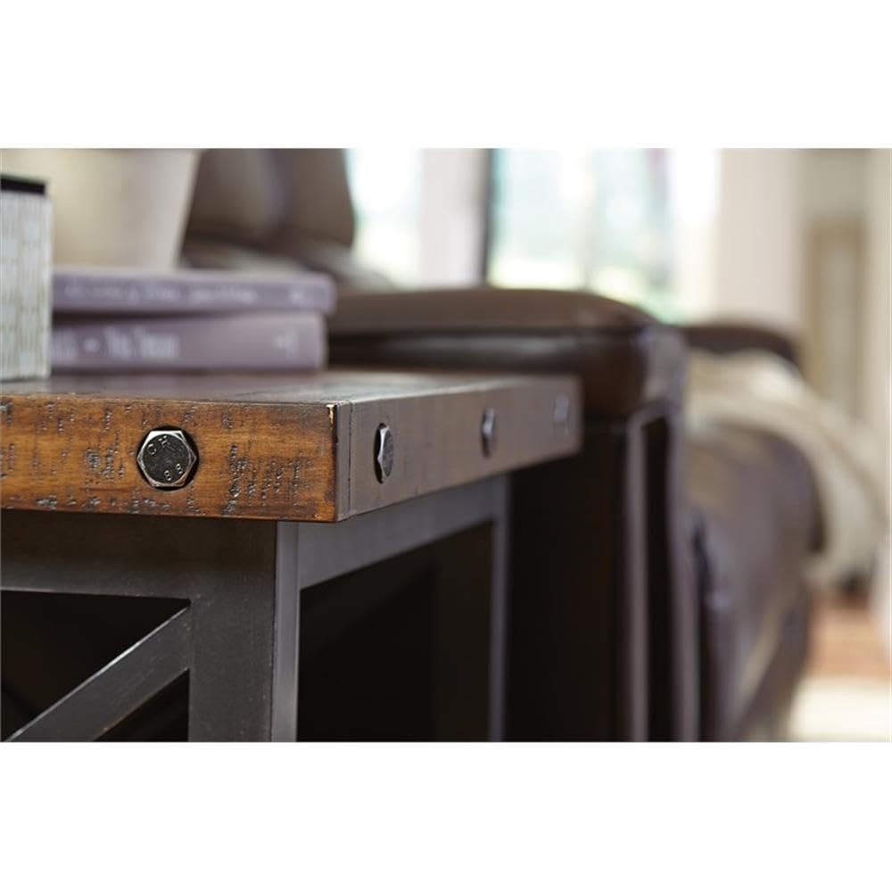 Flexsteel Brown Solid Acacia Wood End Table with Metal Frame