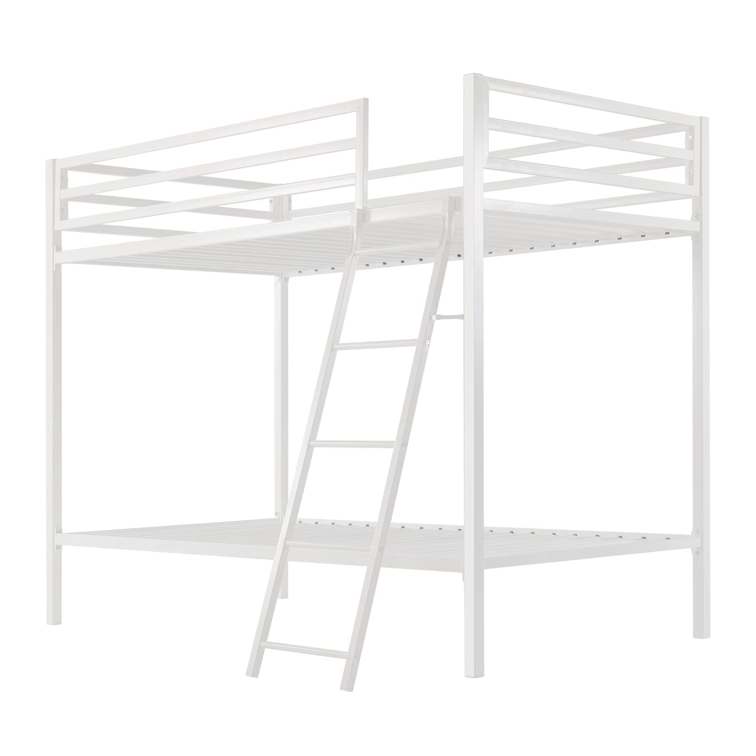 Twin Over Twin Metal Bunk Bed with Ladder & Guardrail
