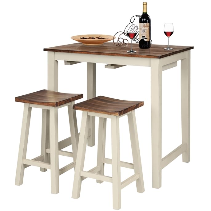 Counter Height Pub Table Set with 2 Saddle Stools