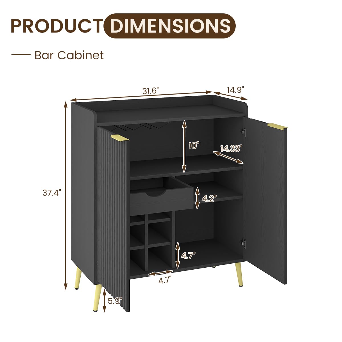 Black Fluted Wine Bar Cabinet
