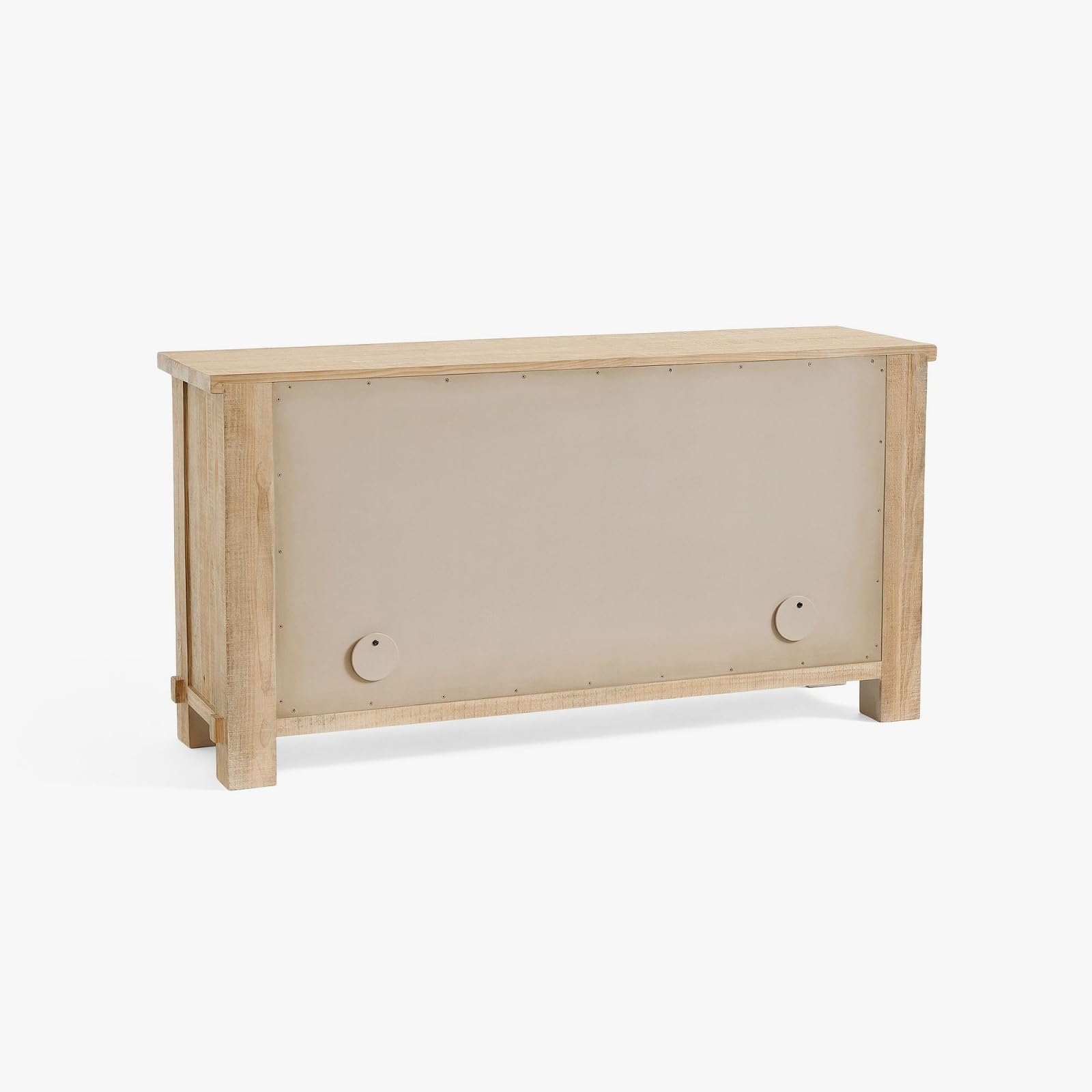 66" Reclaimed Pine Sideboard Buffet, Pale Sand Finish Credenza with 3 Drawers, 2 Doors & Cord Cutouts, Farmhouse Style, Natural Oak