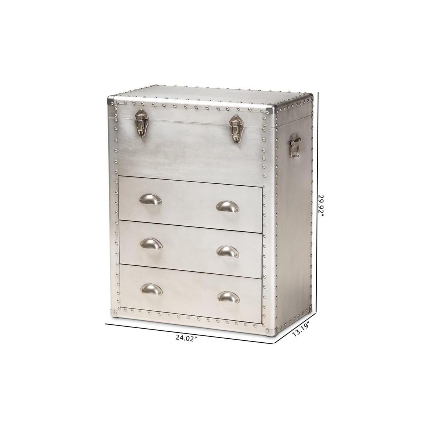 HomeStock Sophisticated Simplicity French Industrial Silver Metal 3-Drawer Accent Storage Chest