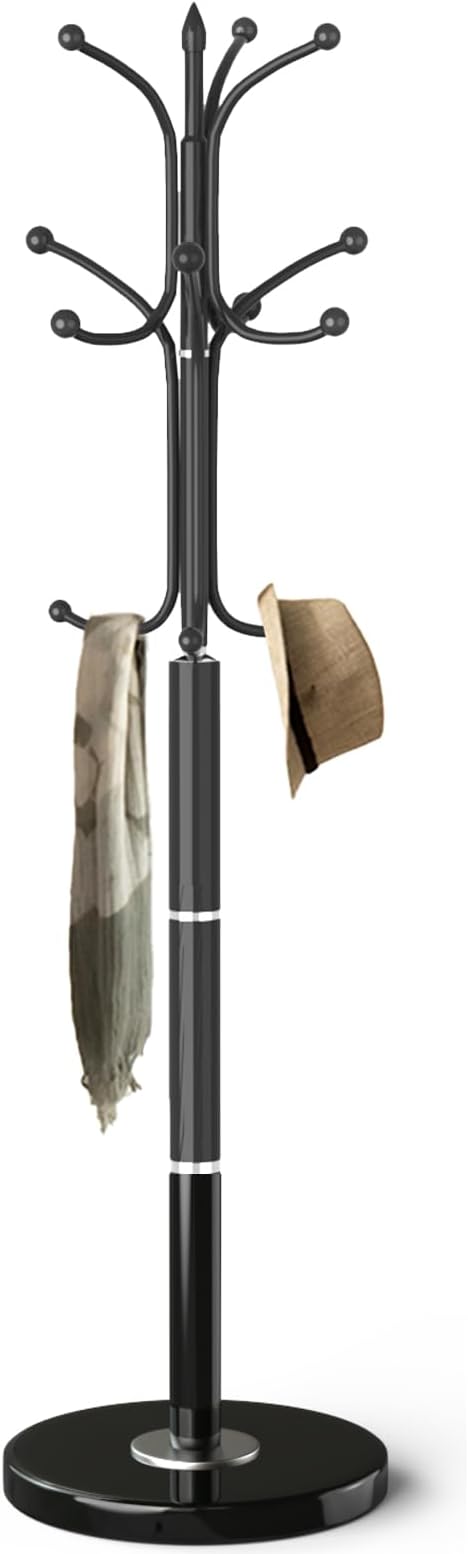 Adjustable Wood Coat Rack with 14 Hooks