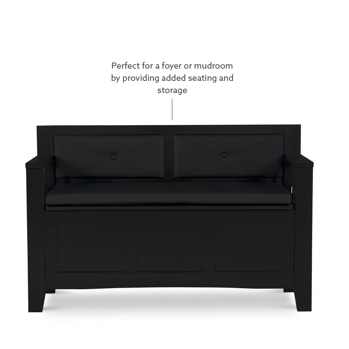 Linon Carlton Padded Bench, 44.5"W x 17"D x 30"H, Black