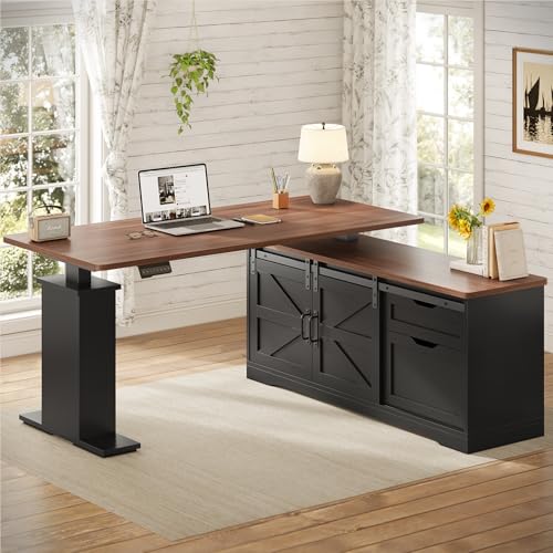 L-Shaped Standing Desk with Drawers & Power Outlets