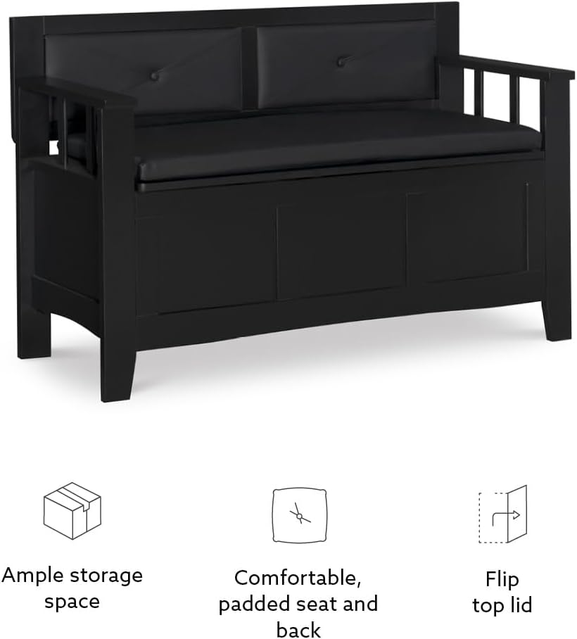 Linon Carlton Padded Bench, 44.5"W x 17"D x 30"H, Black